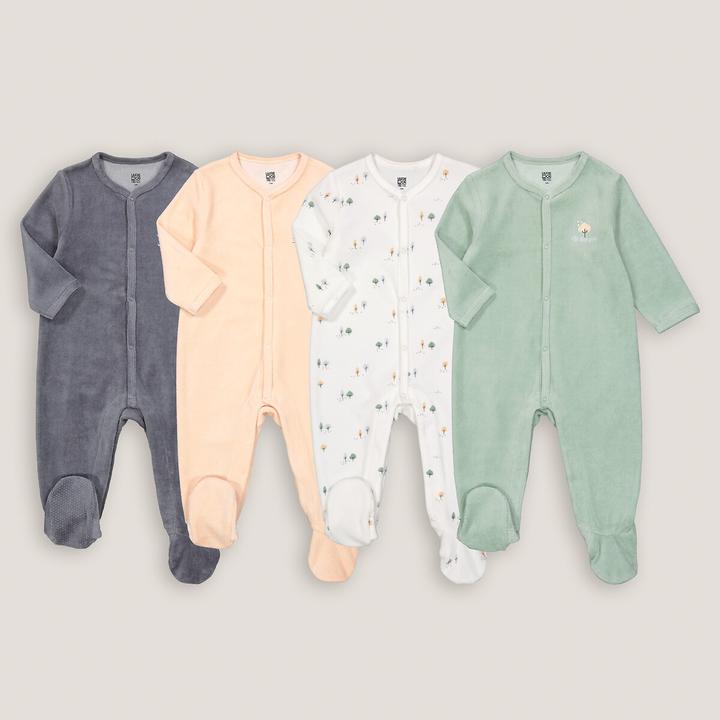 Image du produit La Redoute Collections Lot de 4 grenouillères en velours (74)