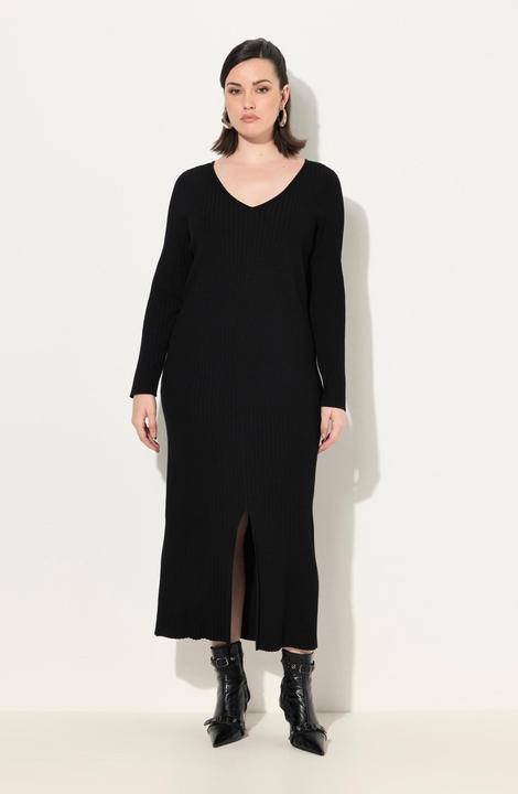 Actual product image Ulla Popken Long Sleeve V-Neck Ribbed Knit Dress (56)