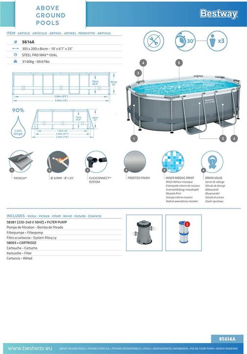 Actual product image Bestway Steel Pro MAX Frame Pool Set mit Filterpumpe 305 x 200 x 84 cm, oval (305 x 200 x 84 cm)