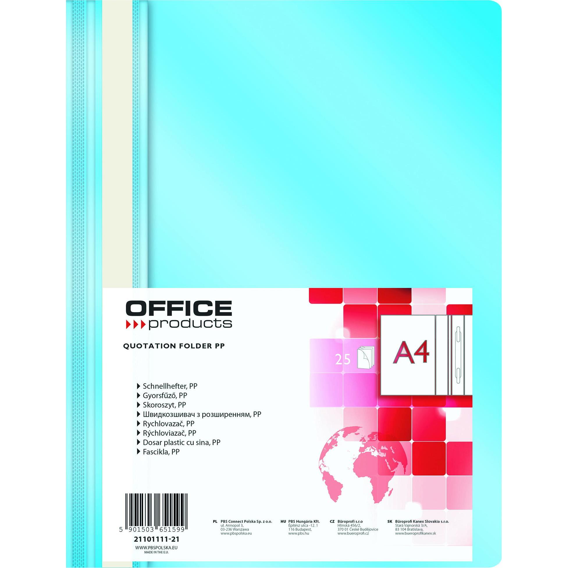 Office Products, Busta portadocumenti, Cartella portadocumenti, pp, a4, morbida, 100/170 micron, azzurra (1 x)
