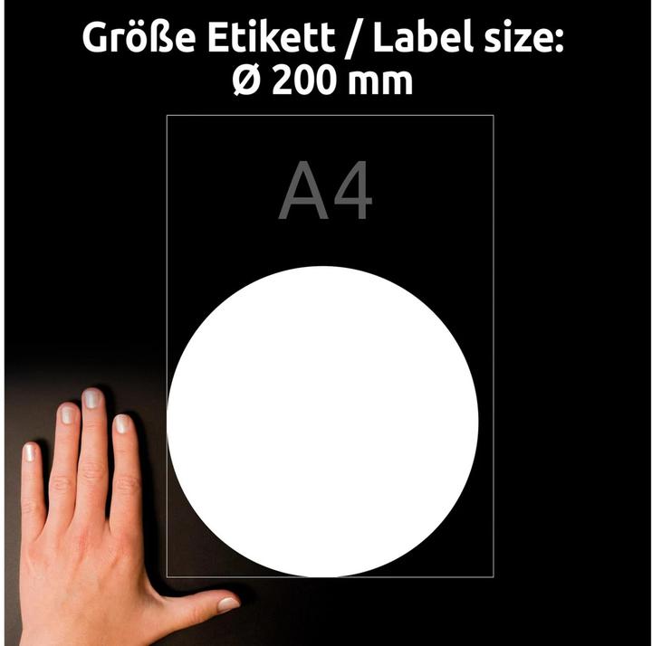 Produktbild Avery Zweck Form Backglass-Etiketten, Durchm.: 200 mm, weiss Folienetikett für Laserdrucker, ablösbar