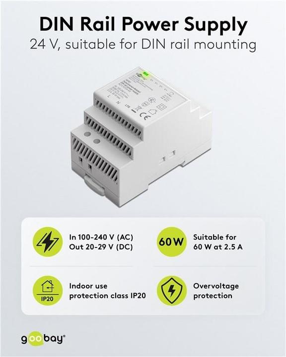 Productafbeelding Goobay Hutschienen-Netzteil DIN-Rail 24 V DC, 2,5 A, 60 W