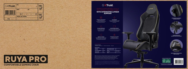 Produktbild Trust GXT 721 Ruya Pro, Universal-Gamingstuhl, 150 kg, 195 cm, Schwarz, Aluminium, Schwarz