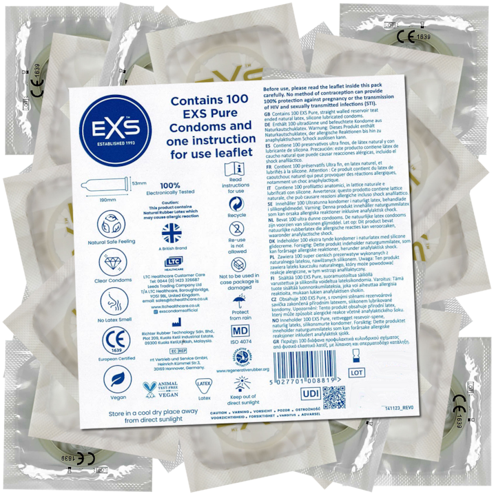 EXS storage bag "Pure" 100 thin, vegan condoms (100 pcs.)