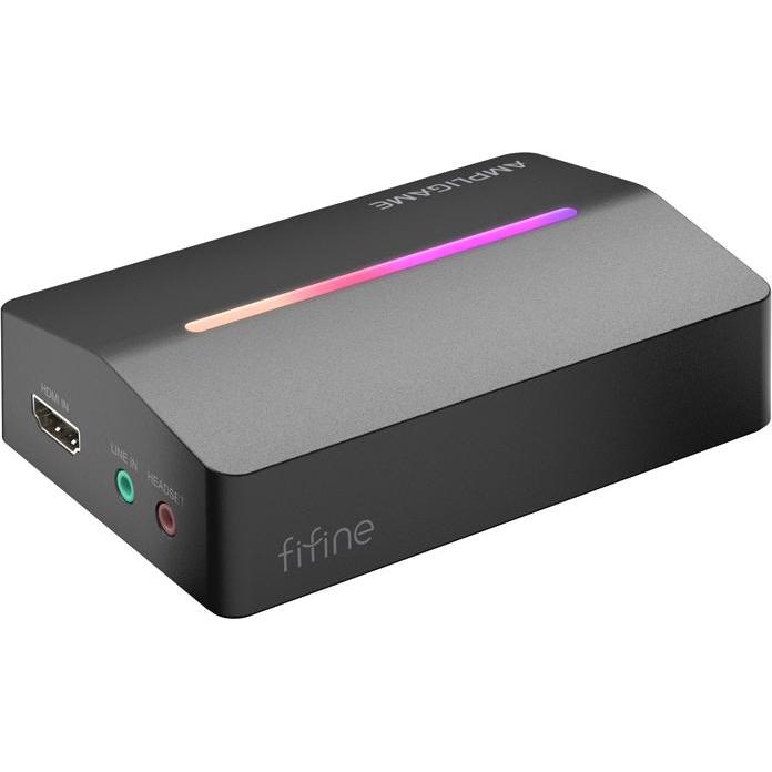 Fifine V3, HDMI to USB-A capture card (black) (Mac, PC, PS4, PS5, Switch, Windows), Game Recorder, Nero