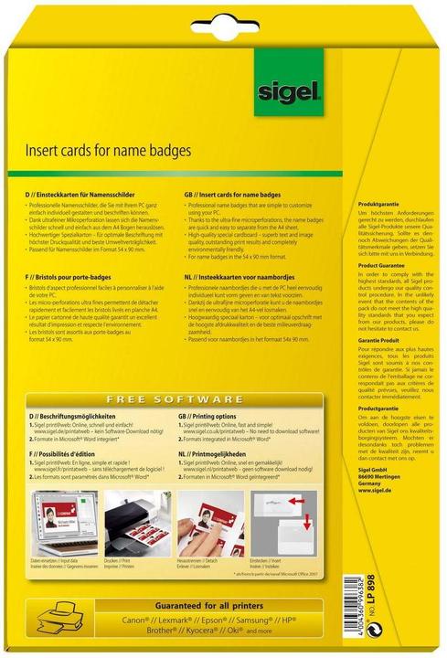 Image du produit Sigel Étiquettes à insérer pour badges