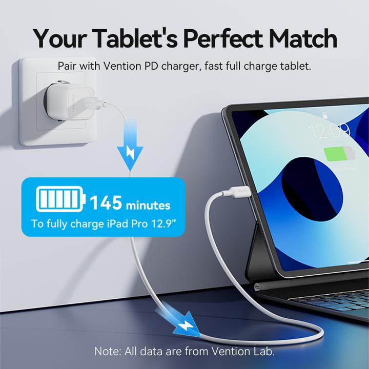 Actual product image Vention USB 2.0 Type-C Male to Lightning Male 3A Cable 2M White PVC Type (2 m, 27 W)