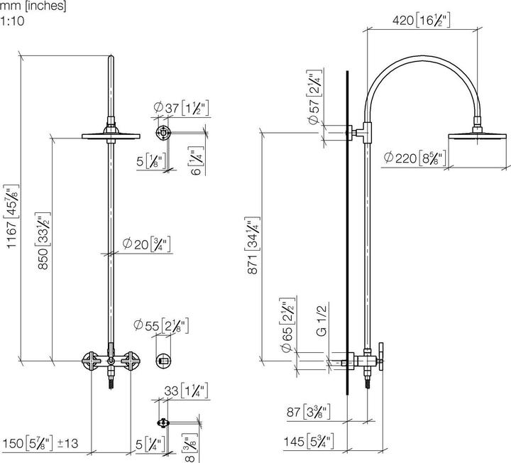 Actual product image Dornbracht Tara Showerpipe with shower mixer, without hand shower, projection stand shower 420 mm, 2