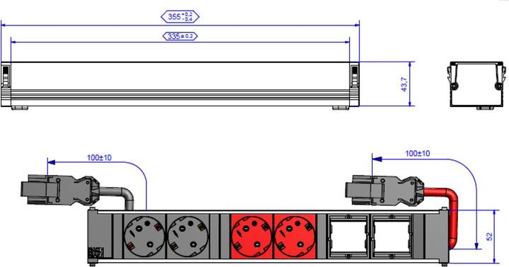 Actual product image Bachmann CONI 2xCEE7/3 2xCEE7/3 rt earth contact 2xblack+2xred (4 x, CEE 7/3, 0.10 m)
