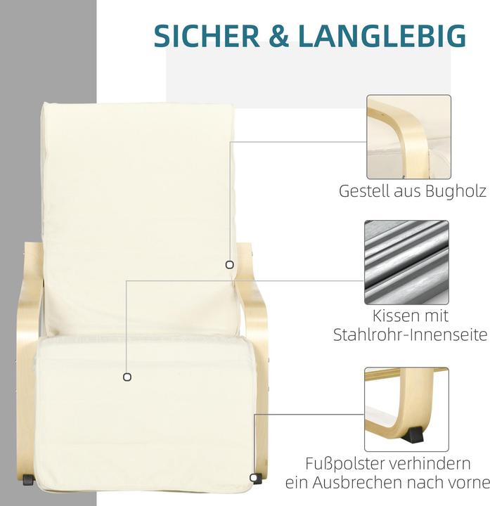 Produktbild Homcom Relaxsessel Polyester, Birkenholz Cremeweiss
