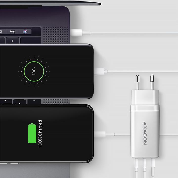 Image du produit Axagon ACU-DPQ65W, GaN nabíječka do sítě, 3x port (USB-A + dual USB-C), PD3.0/QC4+/PPS/Apple (65 W)