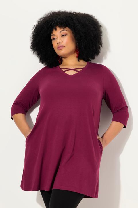 Produktbild Ulla Popken Longshirt, Zierbänder, A-Linie, V-Ausschnitt, 3/4-Arm (46, 48)