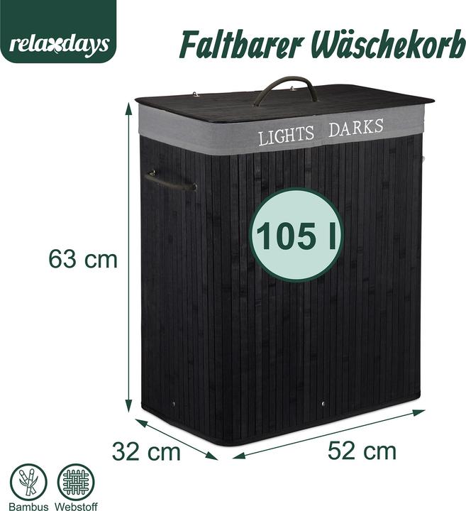 Actual product image Relaxdays Bamboo laundry bin (105 l)
