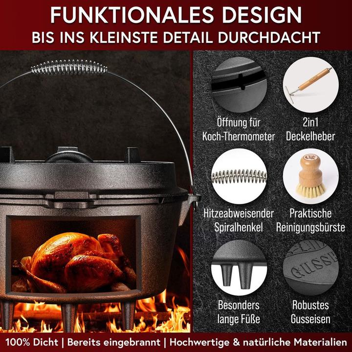 Actual product image Gusskönig Dutch Oven Set 9 l mit Deckelheber, Bürste