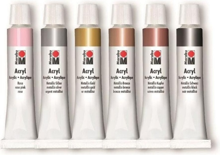Produktbild Marabu Acrylfarbe Shiny Clas (Metallic-Gold, Metallic-Bronze, Metallic-Kupfer, Metallic-Schwarz, Metallic-silber, Metallic-Rosé, 72 ml)