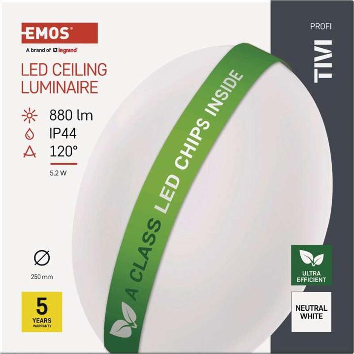 Produktbild Emos LED-Deckenleuchte TIVI, rund weiss 5,2W, IP44, Neutral Weiss (880 lm)