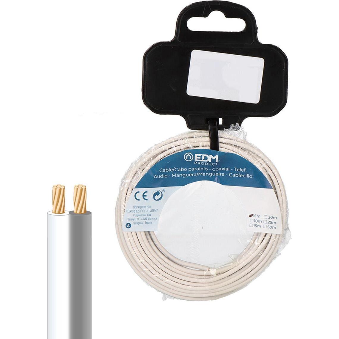 EDM Product Paralleles Kabel 28753 Weiss/Grau 25 M Spule Audio (25 m), Cavo audio