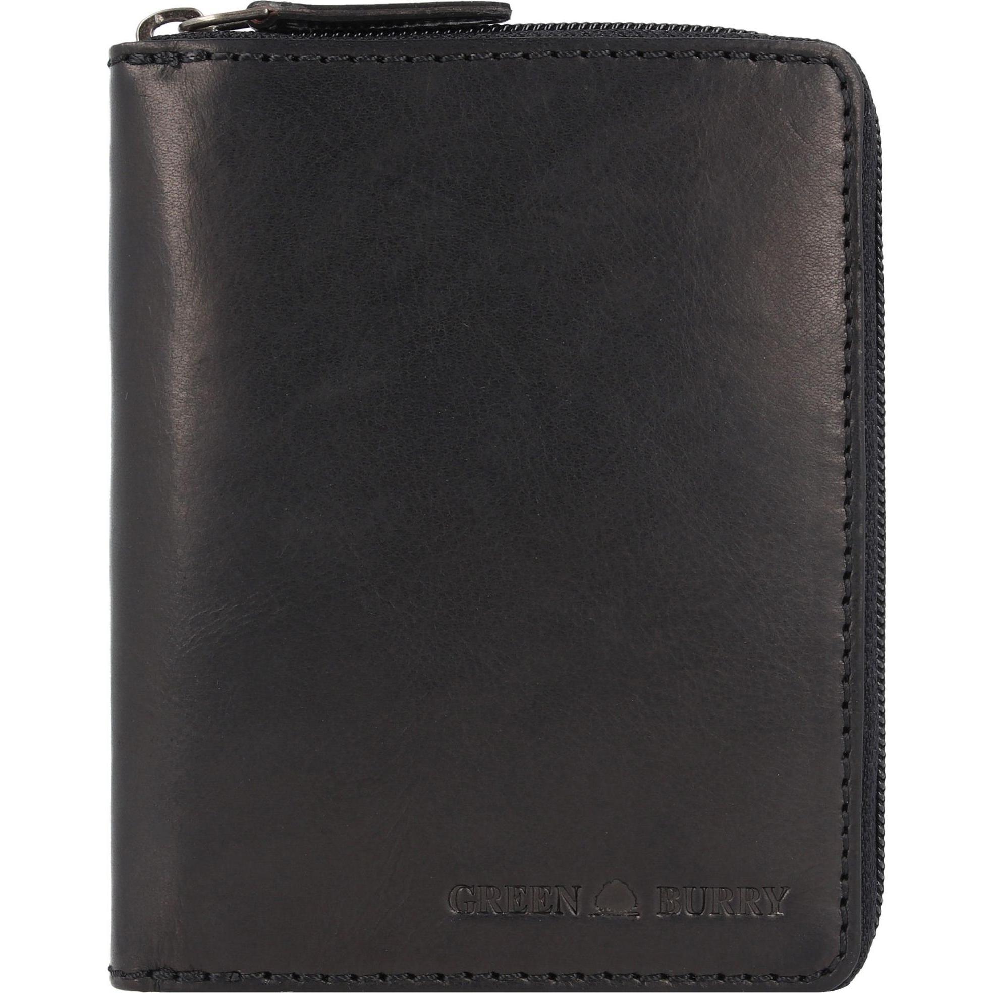 Greenburry, Herren, Portemonnaie, Pure Black Geldbörse RFID Schutz Leder 10.5 cm, Schwarz