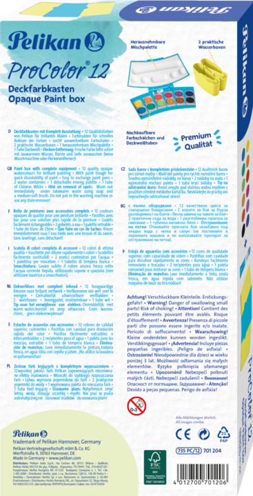 Produktbild Pelikan Deckfarbkasten ProColor 735, 12 Farben, trkis/gelb (Türkis, Neongelb, 12 ml)