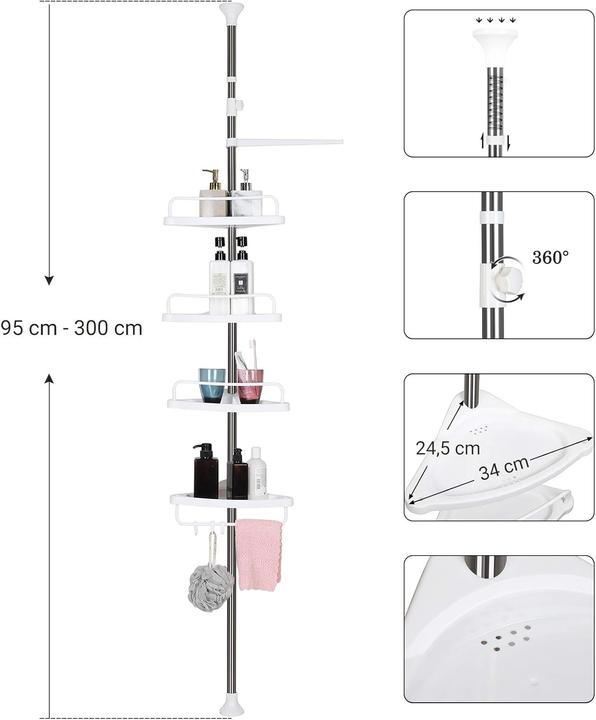 Actual product image Songmics Telescopic shower shelf BCB02SW white 25.0 x 35.0 x 85.0 - 300.5 cm