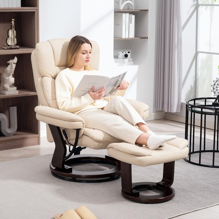Produktbild Homcom Relaxsessel mit Hocker Kunstleder Cremeweiss
