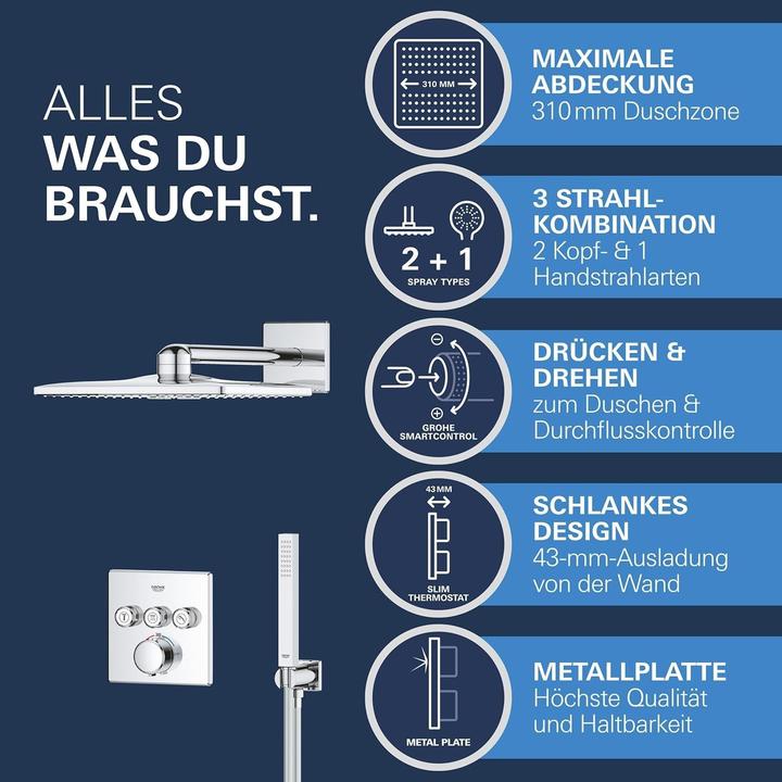 Actual product image Grohe Precision SmartControl Unterputz Duschsystem mit Vitalio SmartActive 310 Cube (2 Strahlarten) und Vi