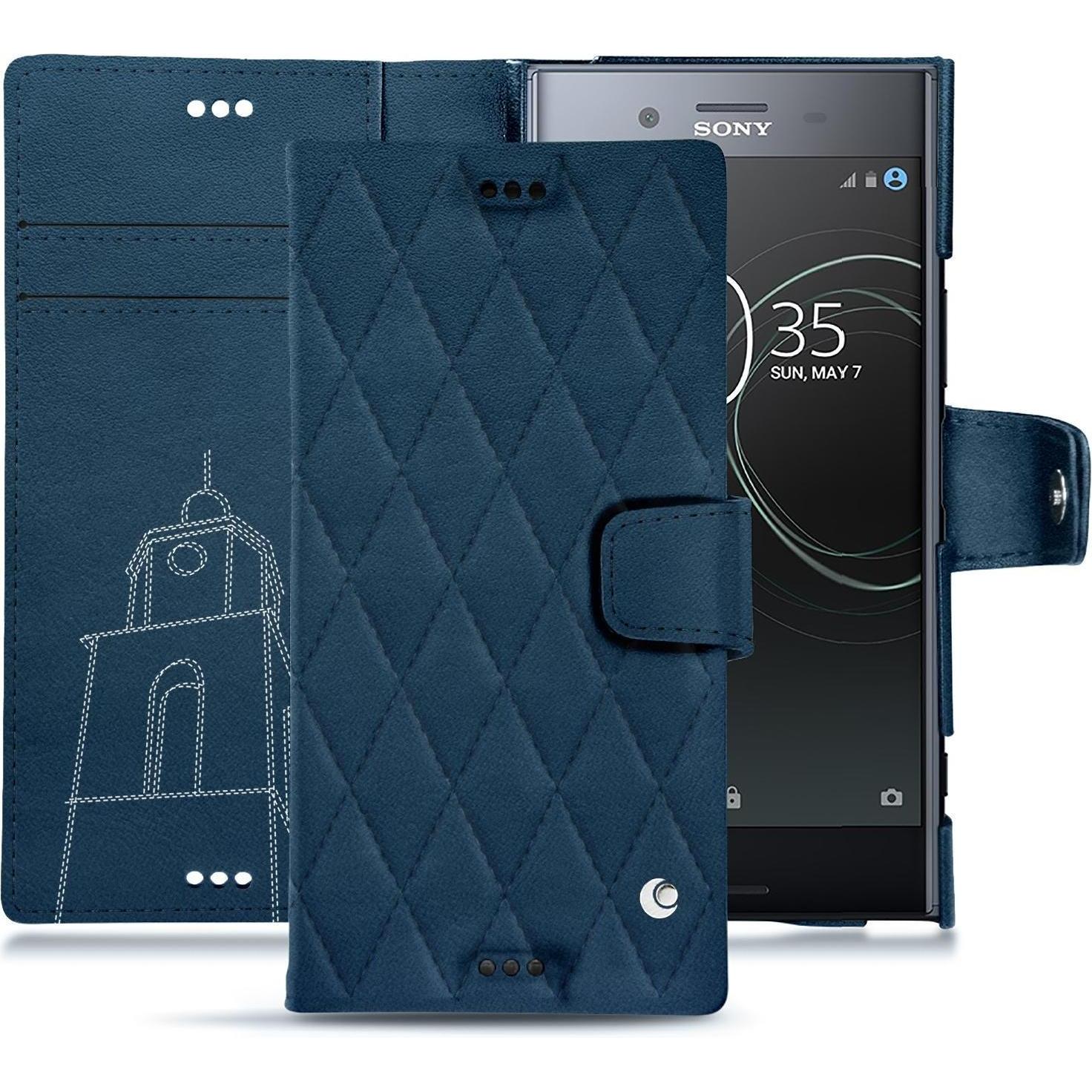 Noreve Lederschutzhülle Wallet (Sony Xperia XZ Premium), Smartphone Hülle, Blau