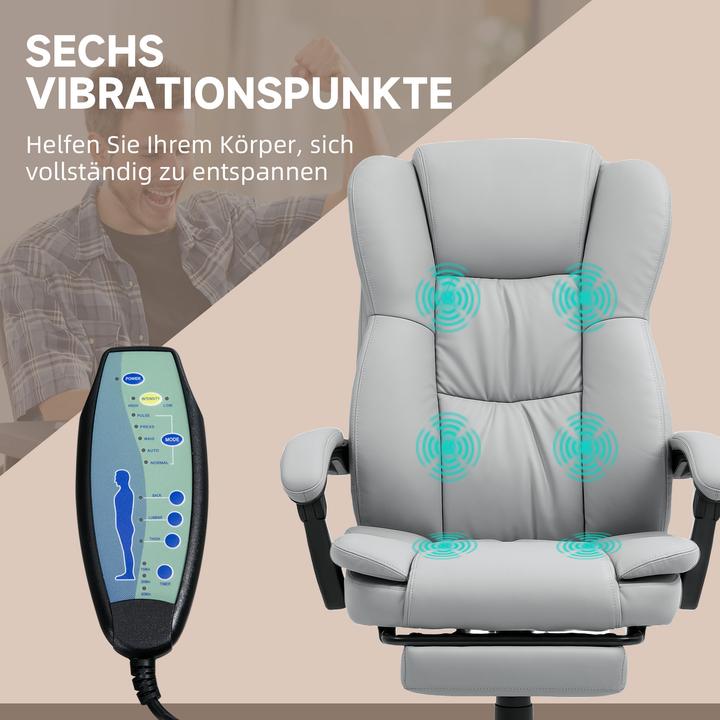 Produktbild Vinsetto Bürostuhl mit Massagefunktion Kunstleder, Schaumstoff Hellgrau (46 - 54 cm)