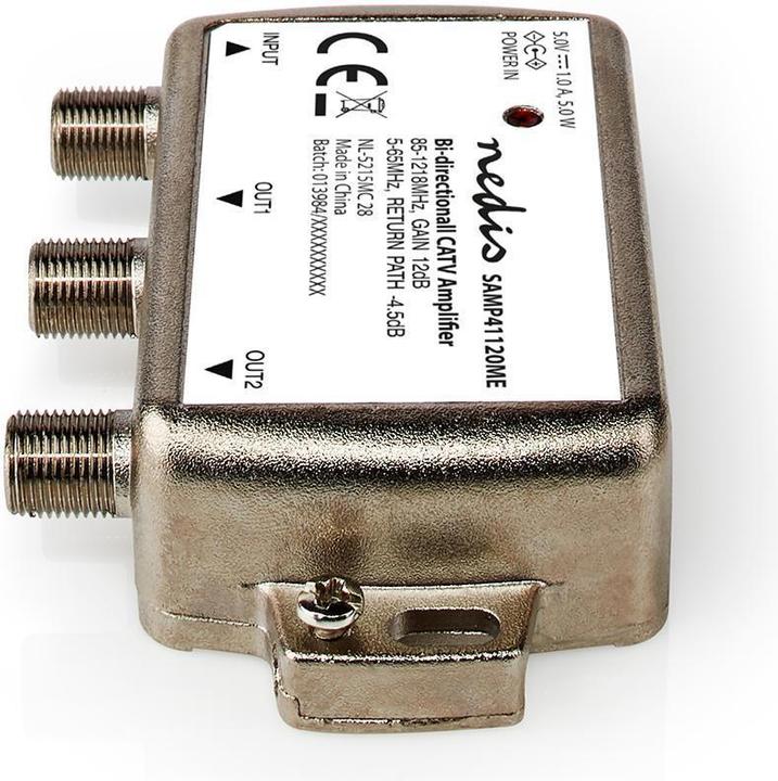Produktbild Nedis SAMP41120ME CATV-Verstärker Verstärkung: 12 dB 85-1218 MHz Anzahl der Ausgänge: 2 Rückweg Silb (Stromversorgung)