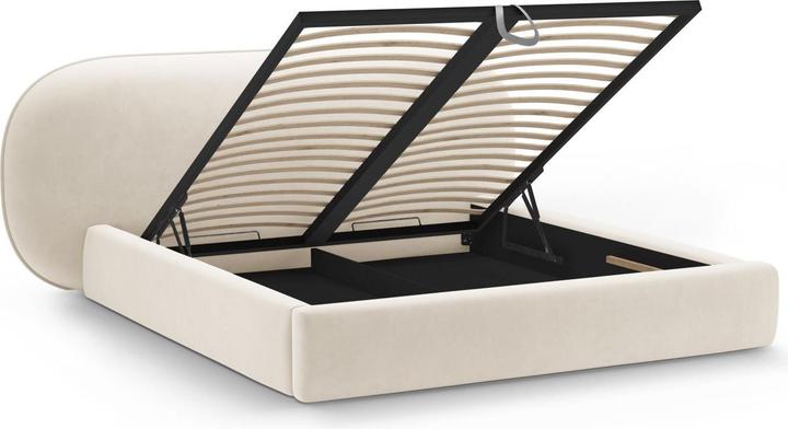 Actual product image Micadoni Velvet Storage Bed With Headboard, "Ovalo", Ivory, 234x270x96 Made in Europe (180 x 200 cm)