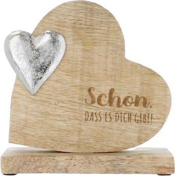 MICA Living Standdeko - Herzen - Schön, dass es dich gibt - silber/braun - ca. 16,5 x 5 x 17 cm