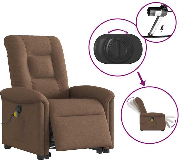 Produktbild vidaXL Elektrischer Massagesessel mit Aufstehhilfe Braun Stoff