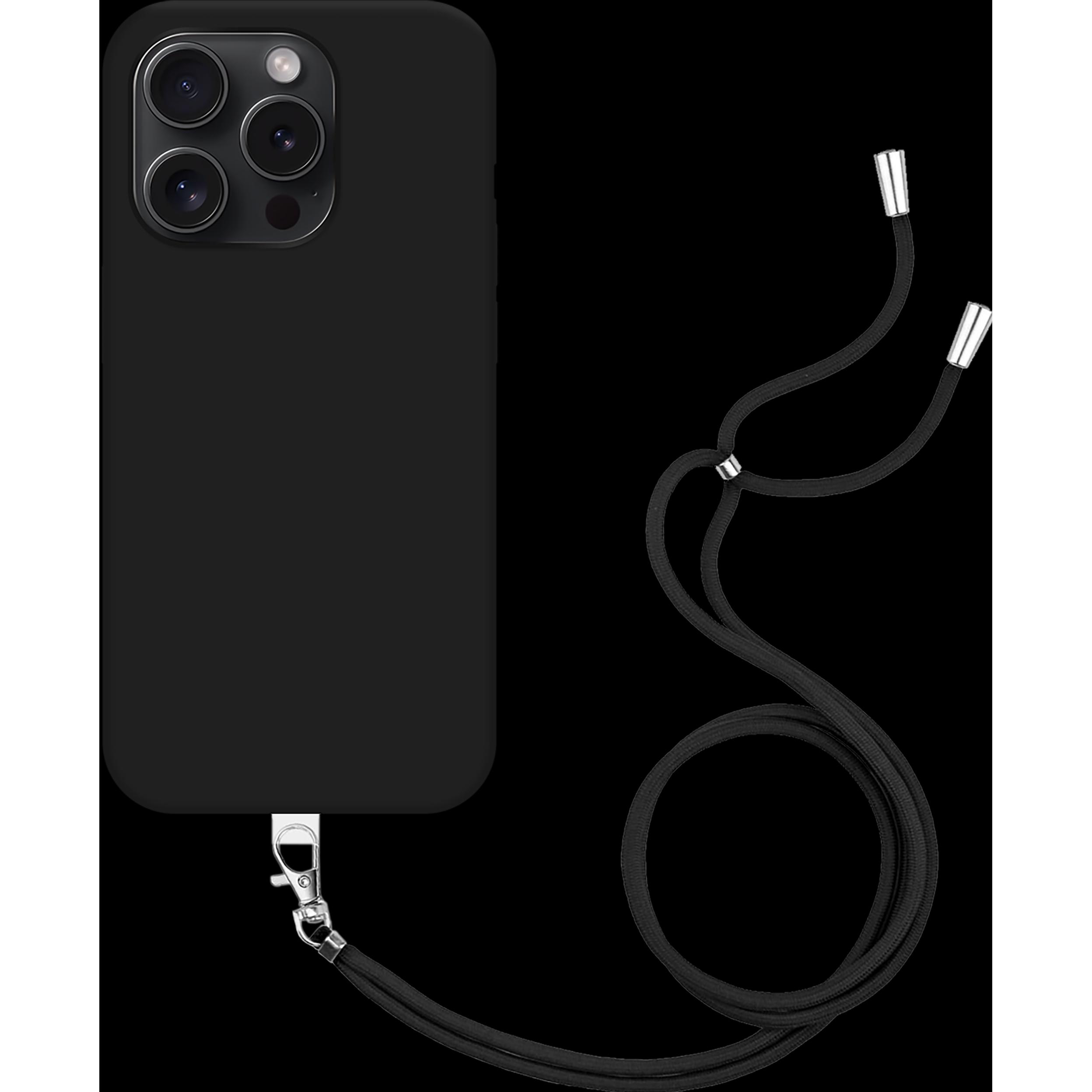 Thumbnail - Cazy Handykette Hülle Kompatibel mit iPhone 15 Pro - Silikon Handyhülle mit Band Necklace Hülle -, Handykette, Schwarz