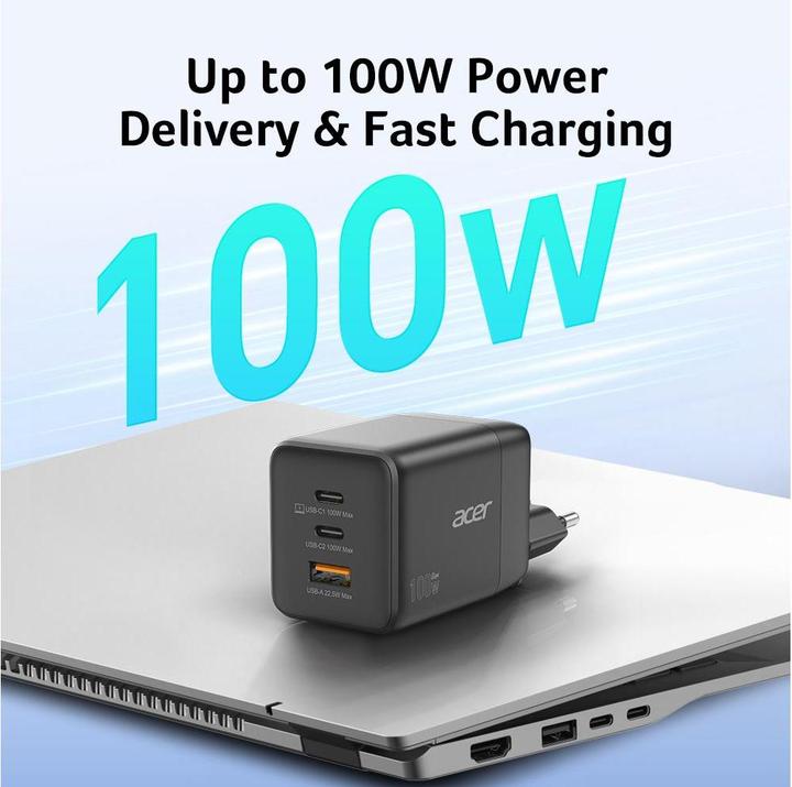 Produktbild Acer GaN charger 2x USB-C + 1x USB-A black (100 W, 3 Ports)