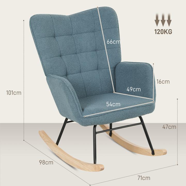 Actual product image Homcom Schaukelstuhl Berbervlies (100% Polyester), Buchenholz, Stahl, Schaumstoff Hellblau