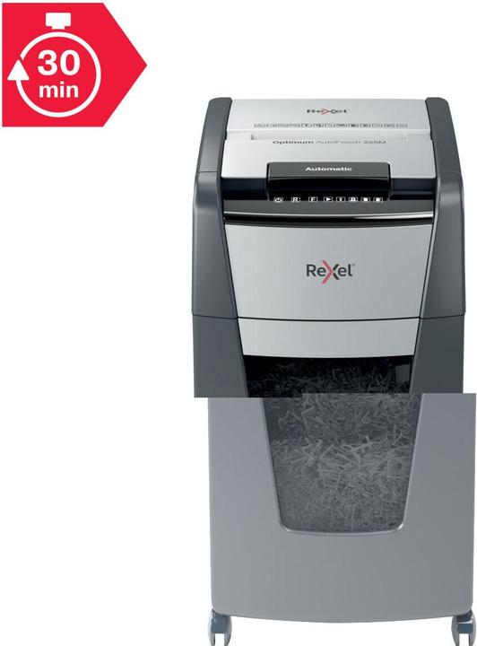 Actual product image Rexel Shredder Optimum AutoFeed+ 225M Micro cut 2 x 15 mm 60 l Number of sheets (max.): 225 Safe (Microcut)