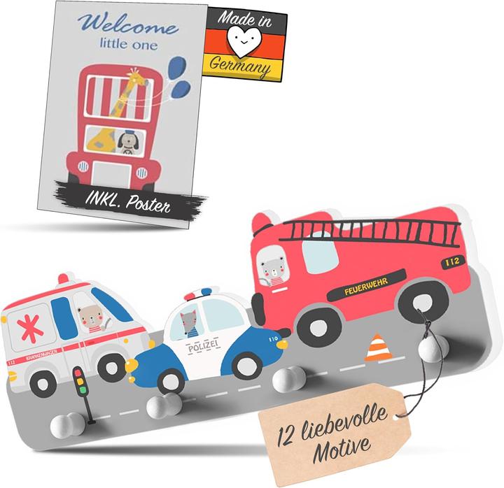 Kindsblick Kindergarderobe mit Rettungsautos