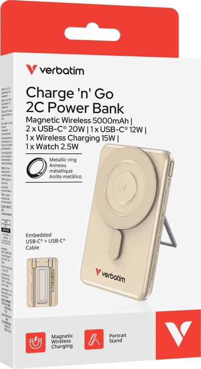Image du produit Verbatim CnG 2C PB Wless 5000mAh Gold (5000 mAh, 20 W, 35.80 Wh)