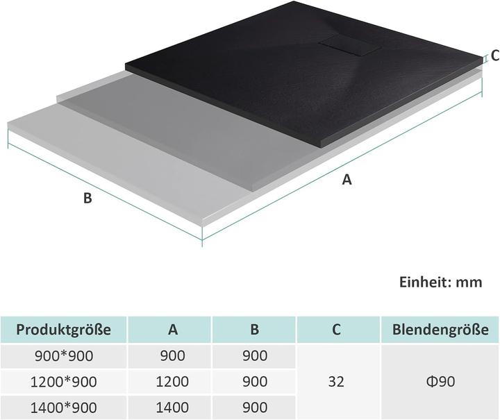 Produktbild Emke Duschwanne aus SMC, 90x140cm, Rechteckig, Pflegeleicht und Rutschhemmend, Einfache Installation