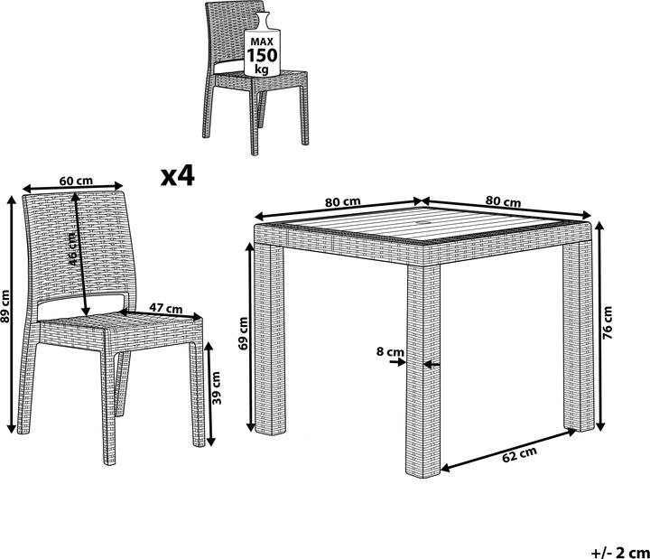 Actual product image Beliani Garden Furniture Set Rattan Look White 4-Seater FOSSANO (80 cm)