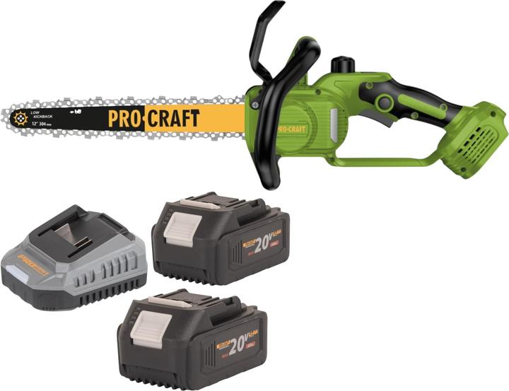 Produktbild Procraft PKA33-BB Akku Kettensäge 20 V 304 mm Brushless + 2x Akku 4,0 Ah + Ladegerät (Akku Kettensäge)