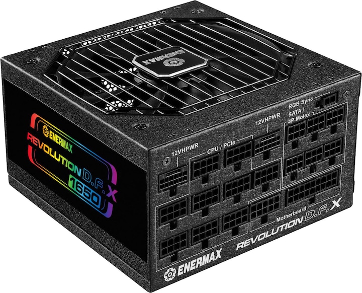 Actual product image Enermax Revolution D.F. X ARGB ATX3.0 PCI-e 5.0 Compact PC Power Supply 1650W 80Plus Gold Full Module 2x (1650 W)