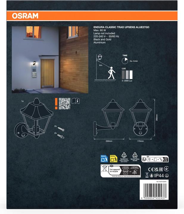 Image du produit Osram ENDURA® CLASSIC TRADITION ALU Up Sensor E27 Gold (E27, IP44)