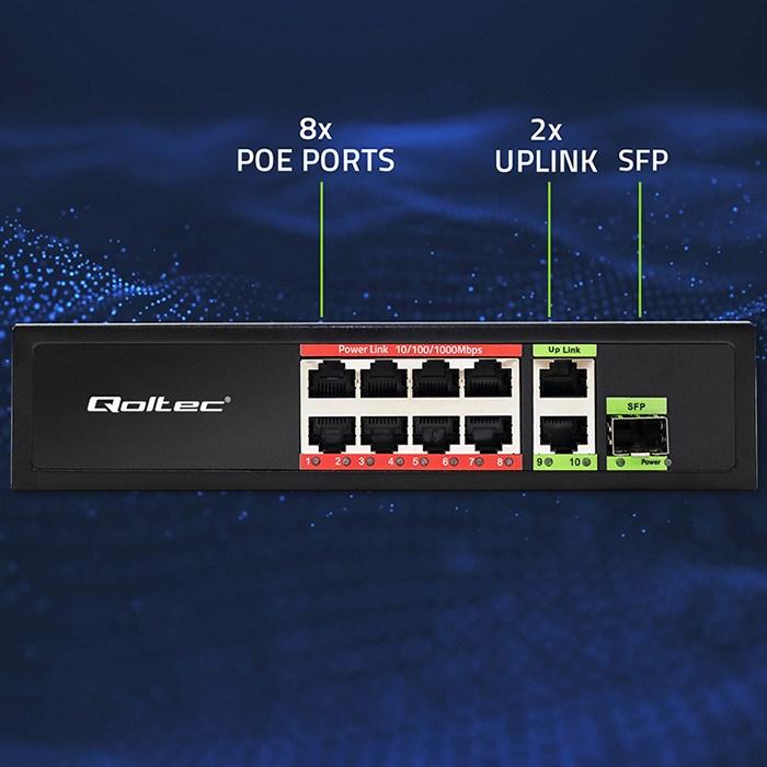 Produktbild Qoltec Ethernet Switch PoE RJ45 PoE Uplink SFP