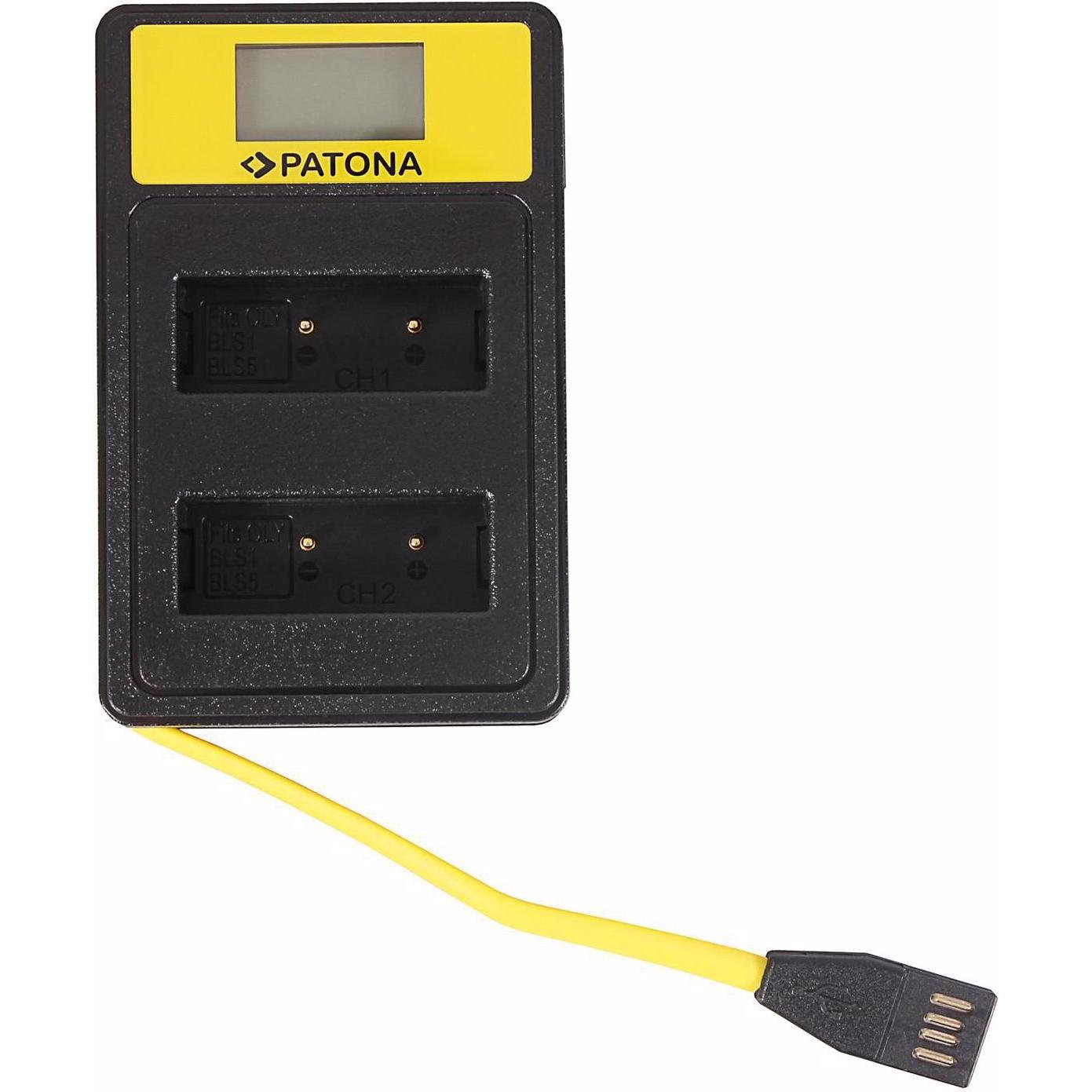 Patona Caricabatterie intelligente doppio LCD USB Olympus PS-BLS5 (Caricabatterie per fotocamere), Alimentatore fotocamera, Nero