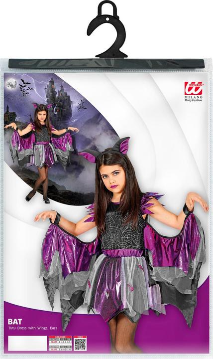 Actual product image Widmann Bat children's costume dress with tutu and wings, ears (128, 140, 158)