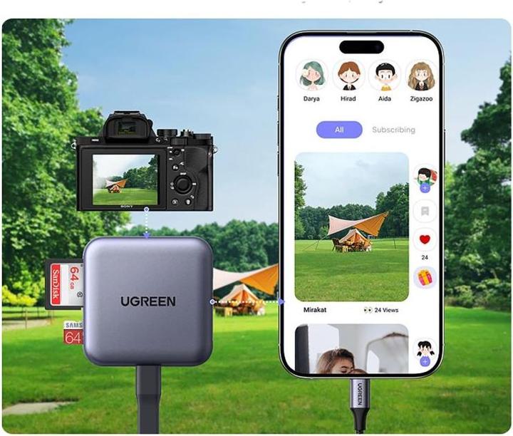 Image du produit Ugreen 3-in-1 Memory Card Reader CM898 – USB-C / MagSafe / SD & TF – Black (USB-C)