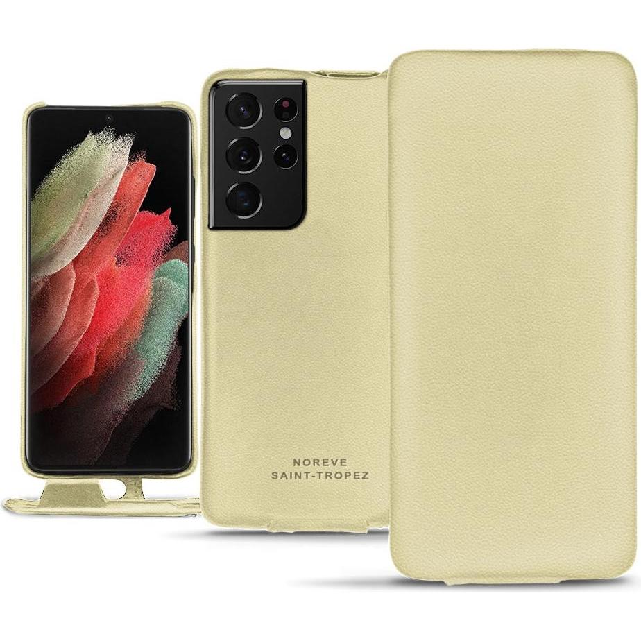 Noreve Lederschutzhülle vertikal (Samsung Galaxy S21 Ultra), Smartphone Hülle, Beige