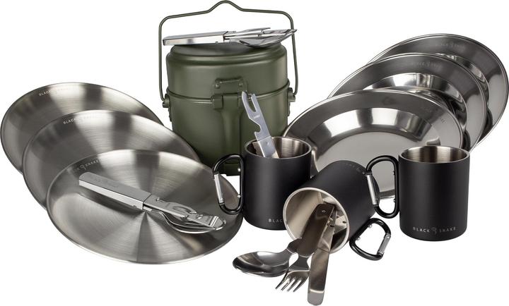 Actual product image Black Snake Cookware set with plate, cutlery and cup