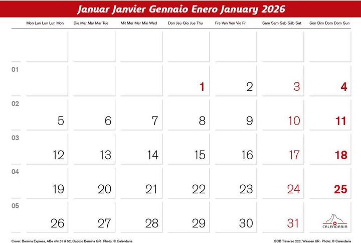 Produktbild Schweizer Eisenbahn 2026 (31.5 x 25 cm, Deutsch, Französisch, Italienisch, Englisch)